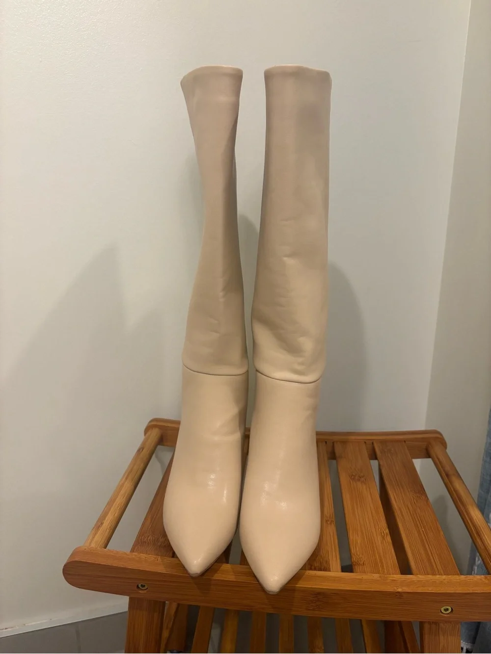 Women's Knee-High Pointed Toe Boots in Cream